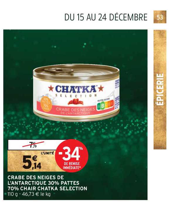 crabe des neiges de l'antarctique 30% pattes 70% chair chatka selection