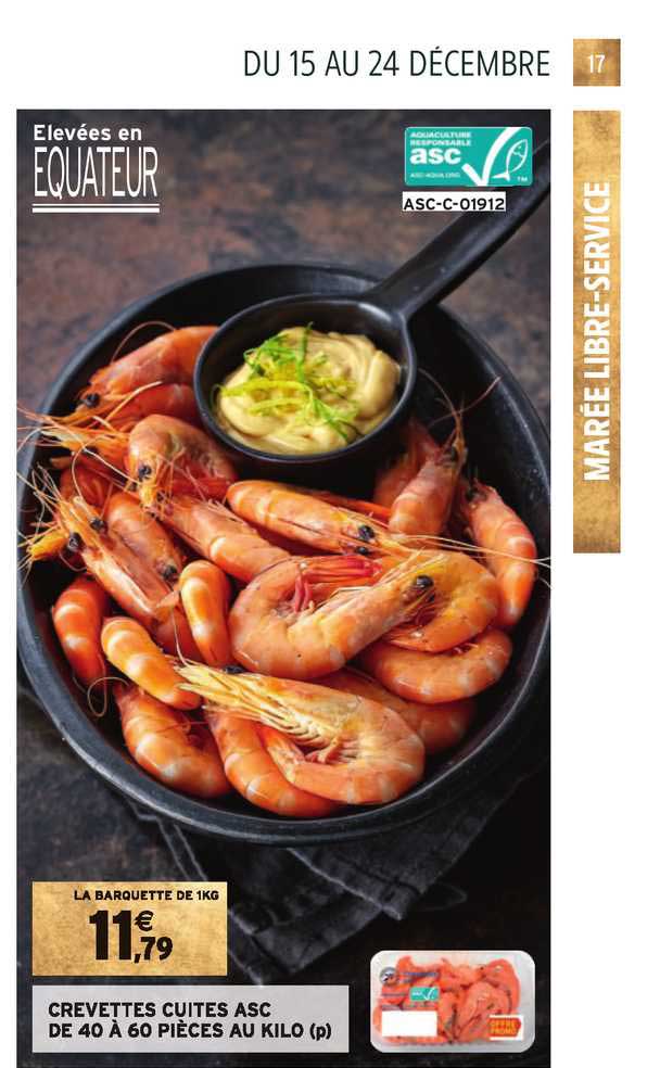 crevettes cuites asc de 40 à 60 pièces au kilo