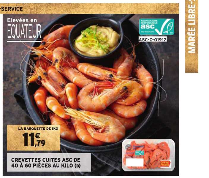 crevettes cuites asc de 40 à 60 pièces au kilo