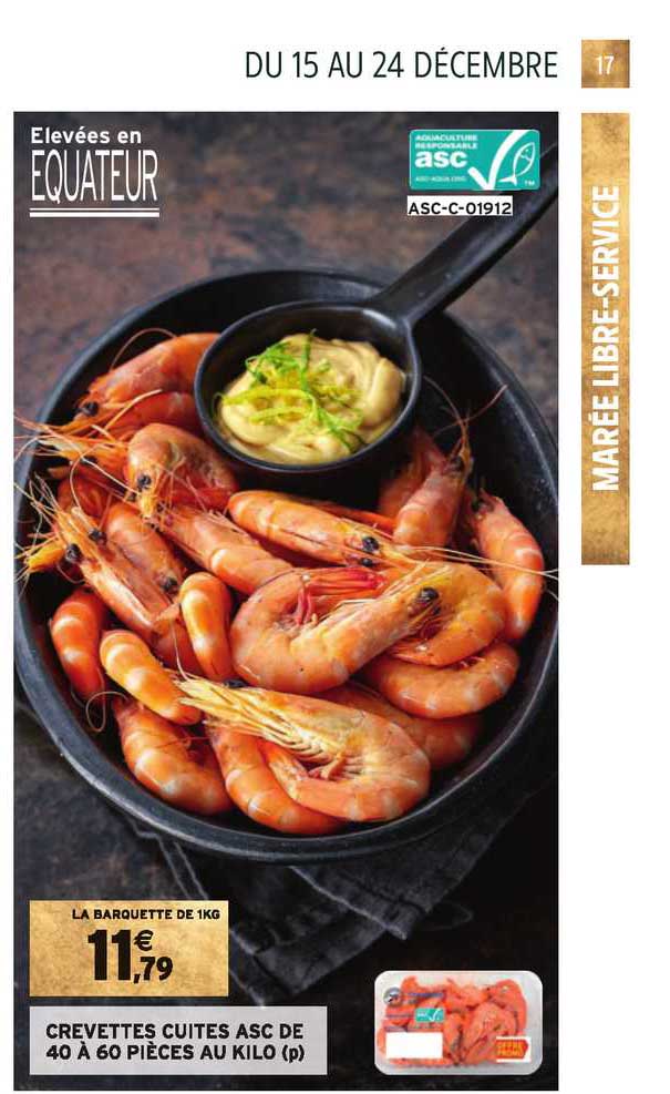 crevettes cuites asc de 40 à 60 pièces au kilo