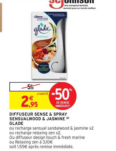 diffuseur sense & spray sensualwood & jasmine glade -50% de remise immédiate
