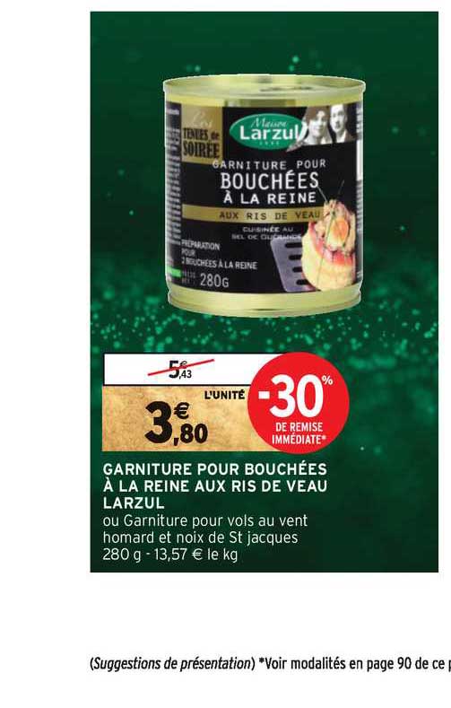 garniture pour bouchées à la reine aux ris de veau larzul -30% de remise immédiate