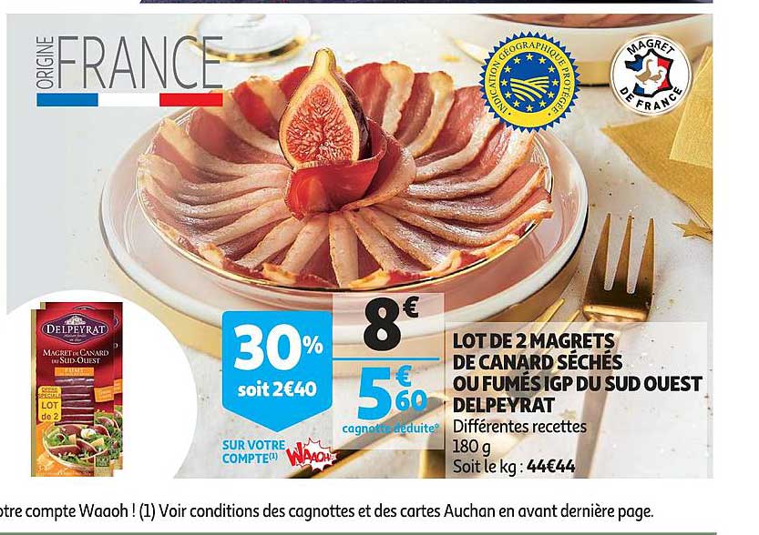 lot de 2 magrets de canard séchés ou fumés igp du sud ouest delpeyrat