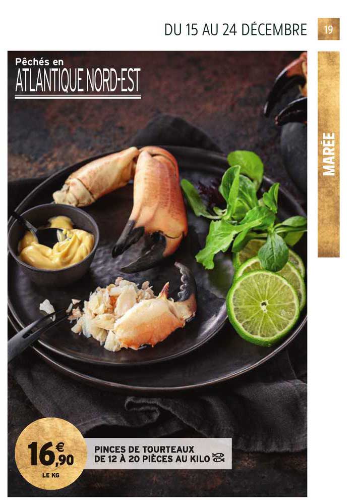pinces de tourteaux de 12 à 20 pièces au kilo