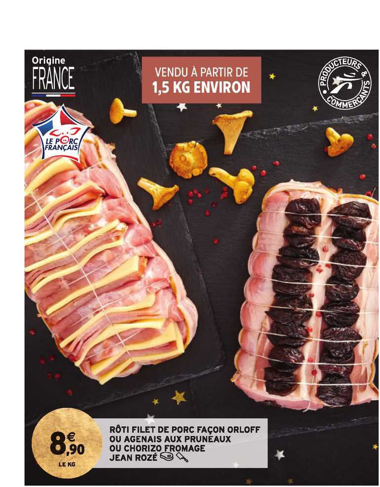 rôti filet de porc façon orloff ou agenais aux pruneaux ou chorizo fromage jean rozé