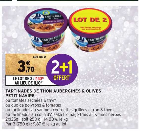 Tartinades De Thon Aubergines & Olives Petit Navire 2+1 Offert