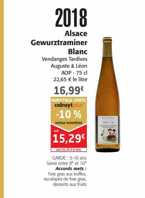 2018 alsace gewurztraminer blanc vendanges tardives auguste & léon aop