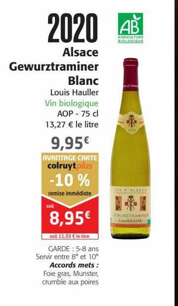 2020 alsace gewurztraminer blanc louis hauller vin biologique aop