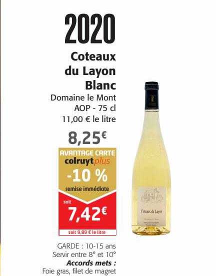 2020 coteaux du layon blanc domaine le mont aop