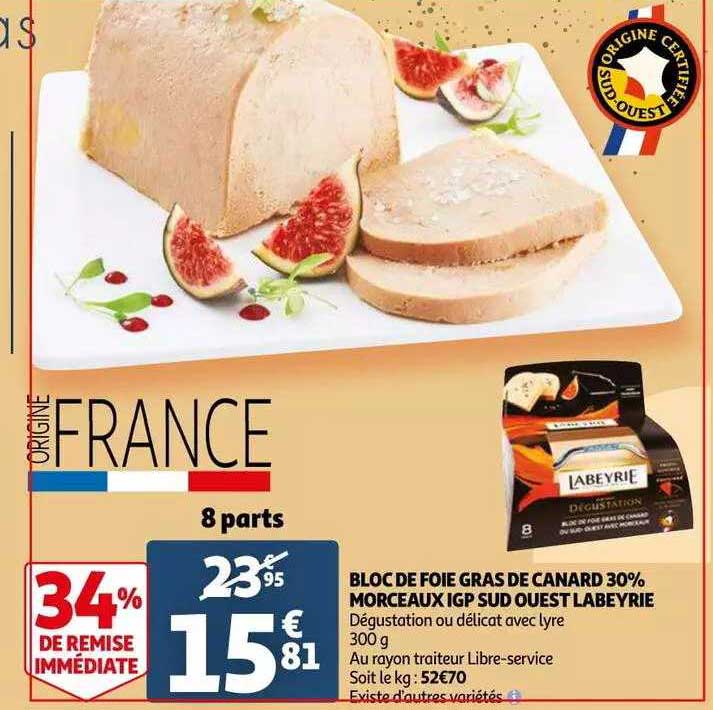 bloc de foie gras de canard 30% morceaux igp sud ouest labeyrie