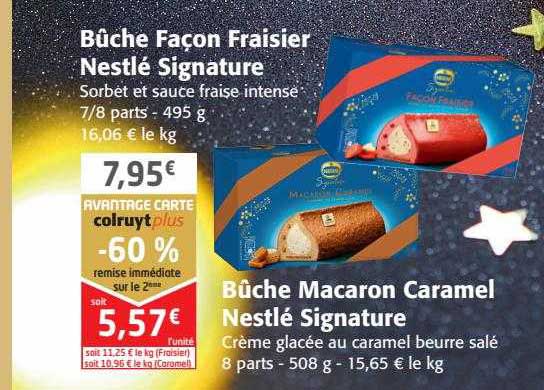 bûche façon fraisier nestlé signature, bûche macaron caramel nestlé signature
