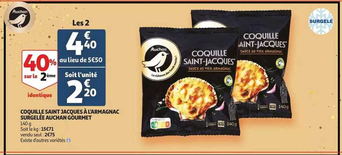 coquille saint jacques à l'armagnac surgelée auchan gourmet