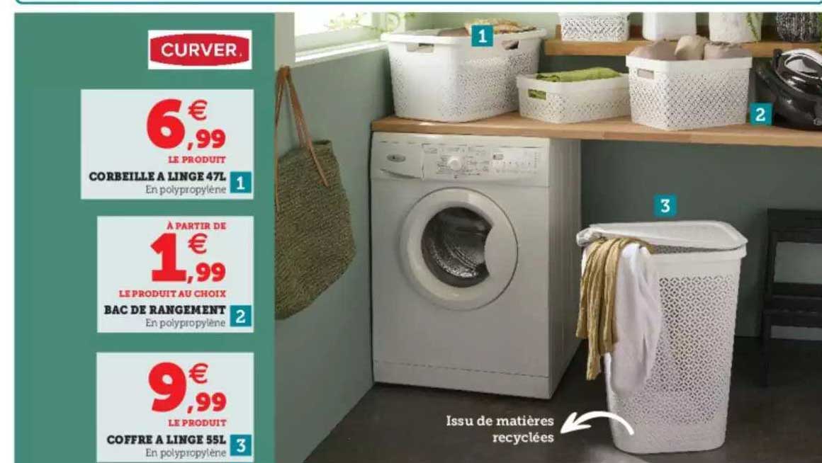 corbeille à linge 47 l, bac de rangement, coffre à linge 55l curver