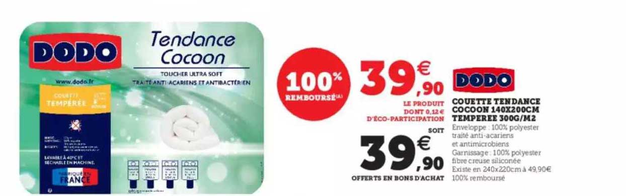 Couette Tendance Cocoon 140 X 200 Cm Tempérée 300g-m²