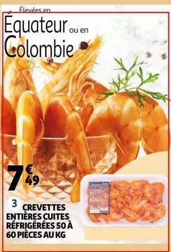 Crevettes Entières Cuites Réfrigérées 50 à 60 Pièces Au Kg
