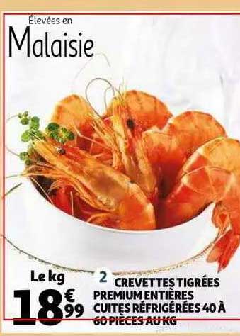 Crevettes Tigrées Premium Entières Cuites Réfrigérées 40 à 60 Pièces Au Kg