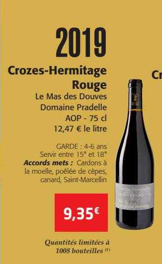 crozes-hermitage rouge le mas des douves domaine pradelle 2019