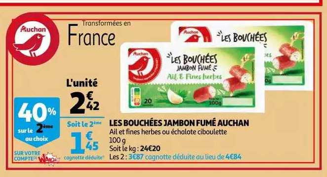 Les Bouchées Jambon Fumé Auchan