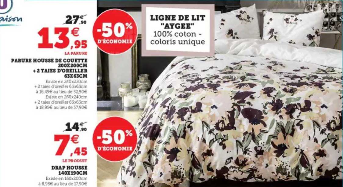 Ligne De Lit "aygee" : Parure Housse De Couette 200 X 200 Cm + 2 Taies D'oreiller 63 X 63 Cm, Drap Housse 140 X 190 Cm