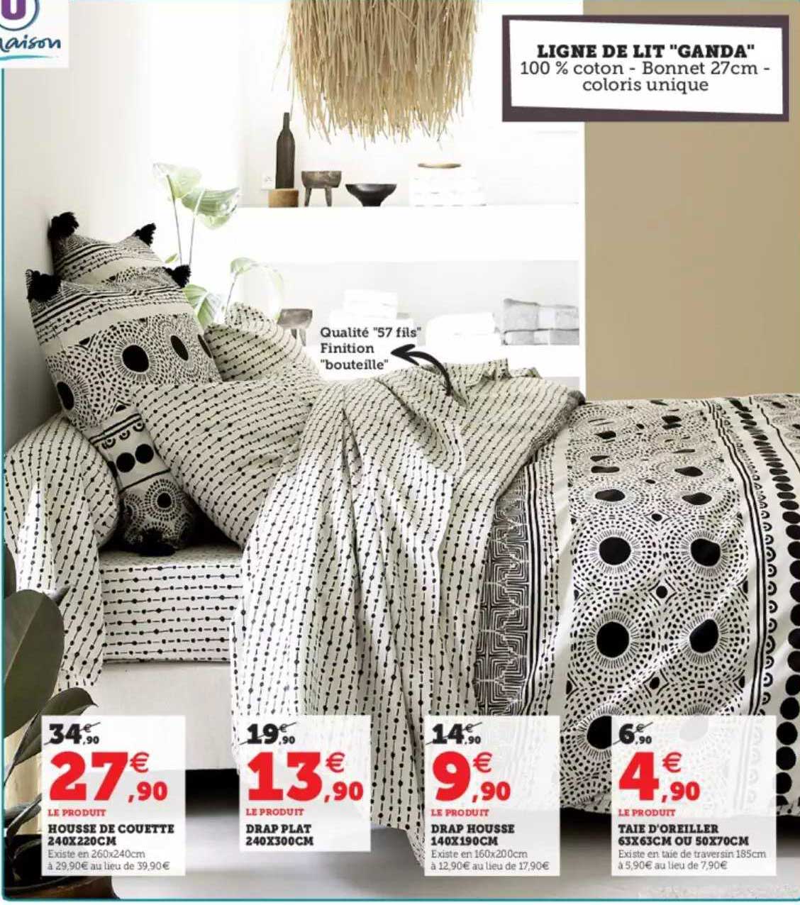 ligne de lit "ganda" : housse de couette 240 x 220 cm, drap plat 240 x 300 cm, drap housse 140 x 190 cm, taie d'oreiller 63 x 63 cm ou 50 x 70 cm