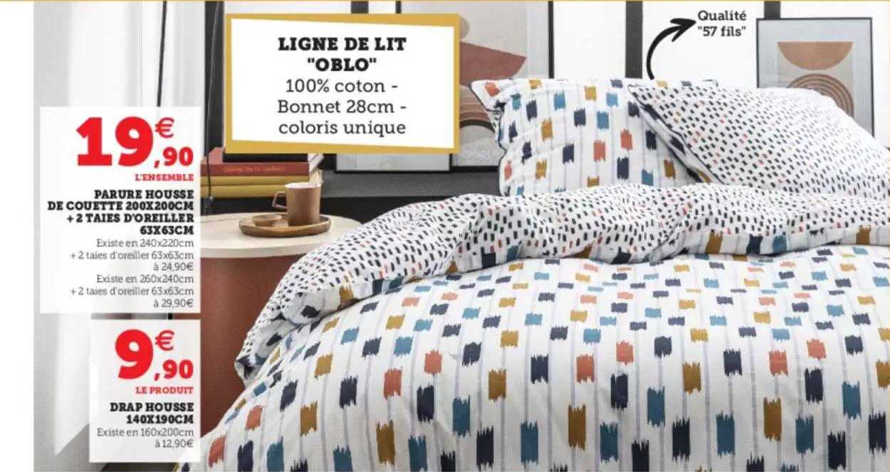 ligne de lit "oblo" : parure housse de couette 200 x 200 cm + 2 taies d'oreiller 63 x 63 cm, drap housse 140 x 190 cm