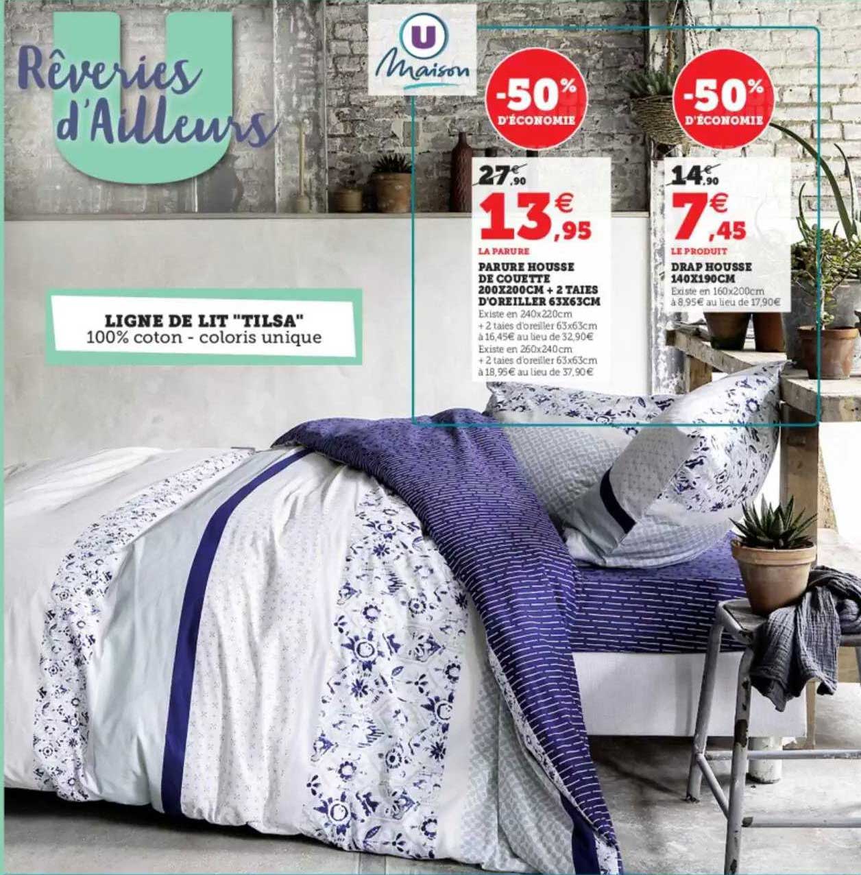 ligne de lit "tilsa" : parure housse de couette 200 x 100 cm + 2 taies d'oreiller 63 x 63 cm, drap housse 140 x 190 cm