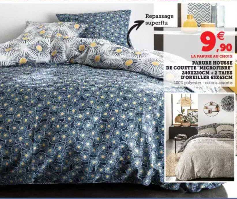 parure housse de couette "microfibre" 240 x 220 cm + 2 taies d'oreiller 63 x 63 cm