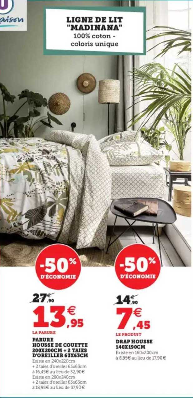 parure housse de couette 200 x 200 cm + 2 taies d'oreiller 63 x 63 cm, drap housse 140 x 190 cm