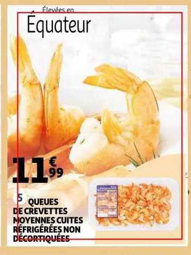 queues de crevettes moyenne cuites réfrigérées non décortiquées