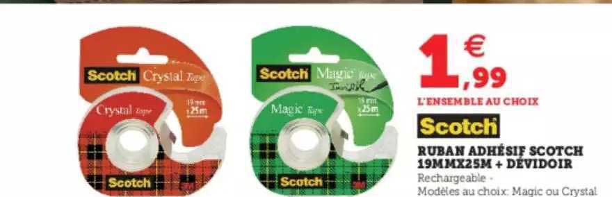 ruban adhésif scotch 19mm x25m + dévidoir scotch