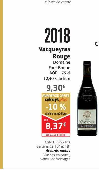vacqueyras rouge domaine font bonne 2018