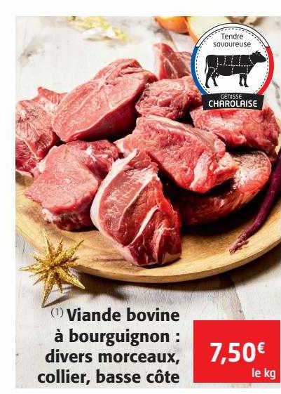 viande bovine à bourguignon : divers morceaux, collier, basse côte