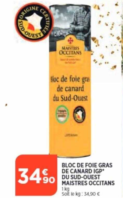 bloc de foie gras de canard igp du sud-ouest maistres occitans