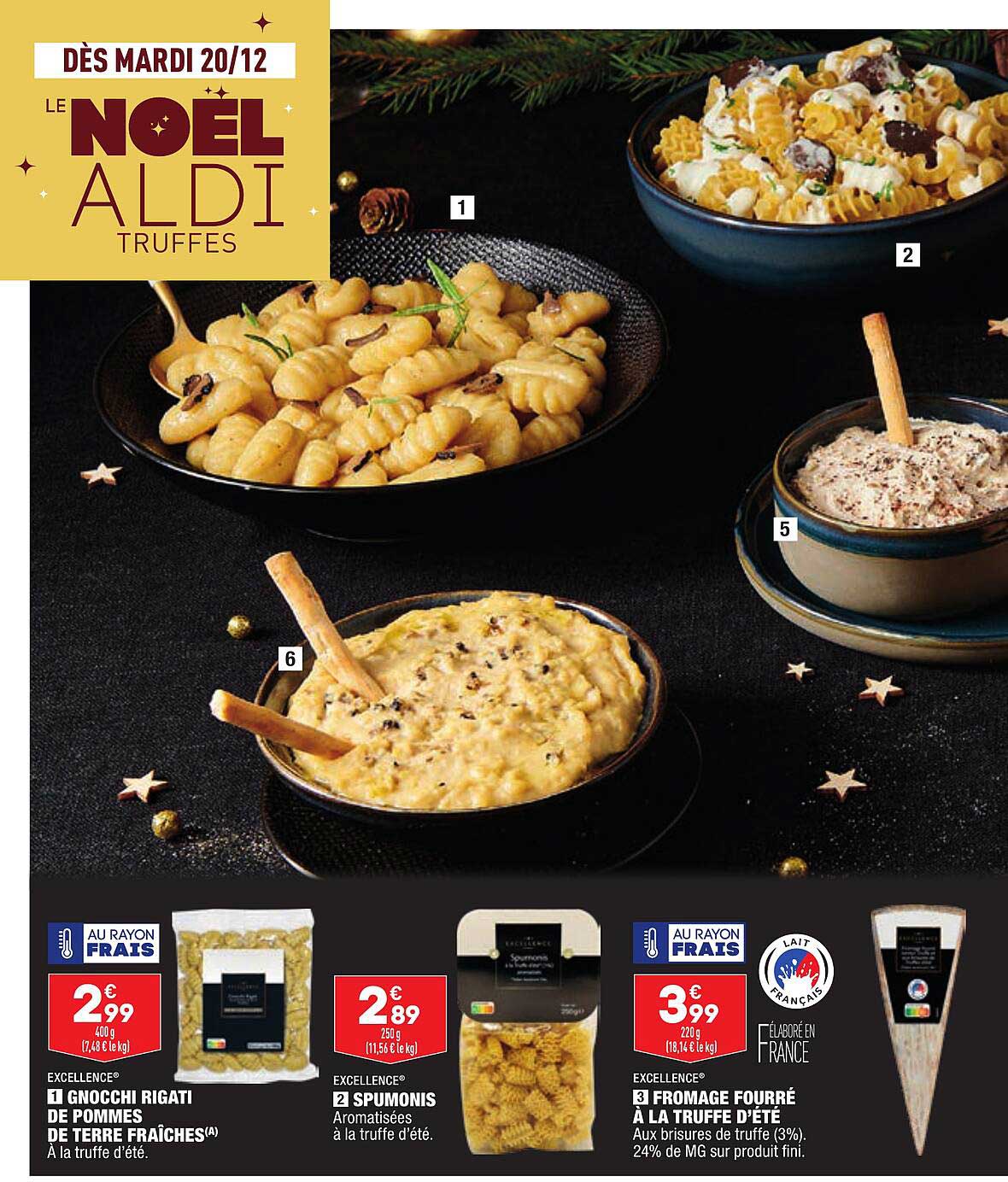 gnocchi rigati de pommes de terre fraîches excellence, spumonis excellence, fromage fourré à la truffe d'été excellence