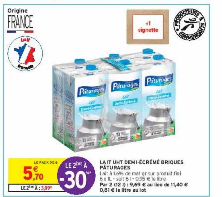 lait uht demi-écrémé briques pâturages