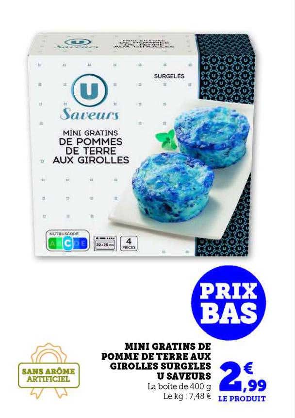 mini gratins de pomme de terre aux girolles surgelés u saveurs
