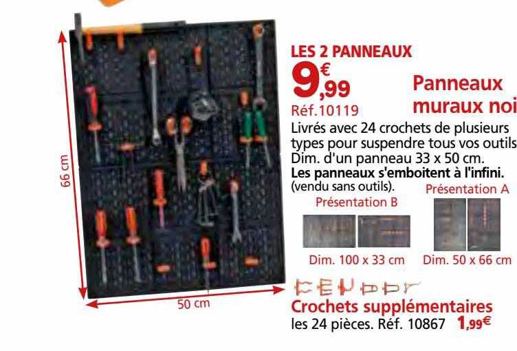 panneaux muraux noir, crochets supplémentaires