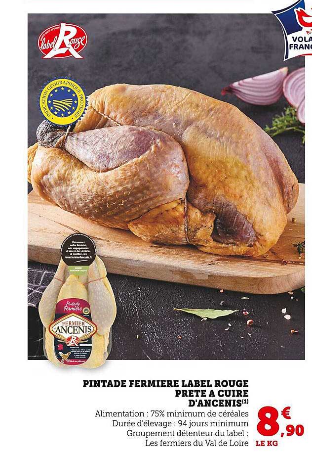 Pintade Fermière Label Rouge Prête à Cuire D'ancenis