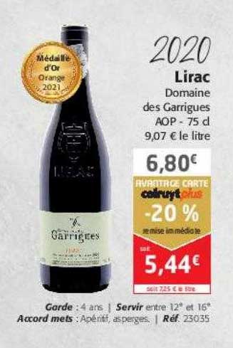 2020 lirac domaine des garrigues aop