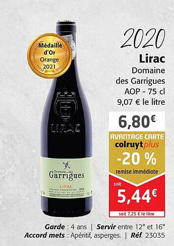 2020 lirac domaine des garrigues aop