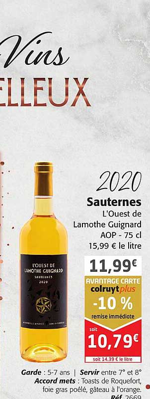 2020 sauternes l'ouest de lamothe guignard aop
