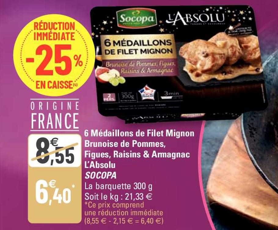 6 Médaillons De Filet Mignon Brunoise De Pommes, Figues, Raisins & Armagnac L'absolu Socopa