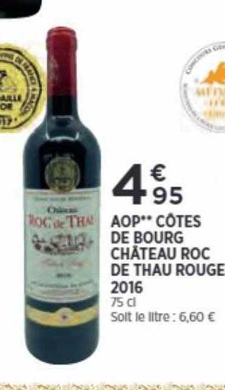 aop côtes de bourg château roc de thau rouge 2016