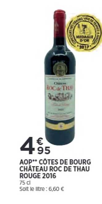 aop côtes de bourg château roc de thau rouge 2016