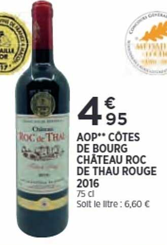 Aop Côtes De Bourg Château Roc De Thau Rouge 2016