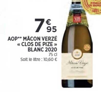 aop mâcon verzé «clos de pize» blanc 2020
