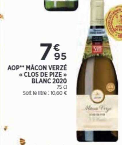 Aop Mâcon Verzé «clos De Pize» Blanc 2020