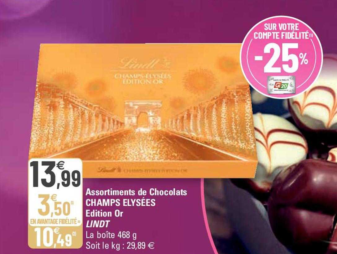assortiments de chocolats champs élysées édition or lindt