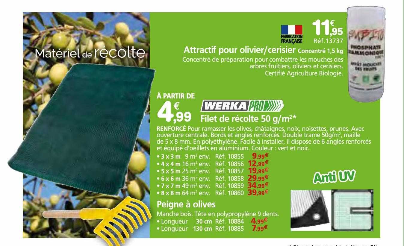 attractif pour olivier-cerisier, filet de récolte 50 g-m² werka pro, peigne à olives werka pro