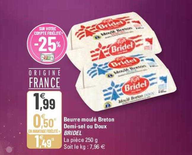 beurre moulé brton demi-sel ou doux bridel